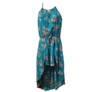 Zunie Girls Floral Romper Dress Size 7/8 Teal Sleeveless High Low Summer Outfit